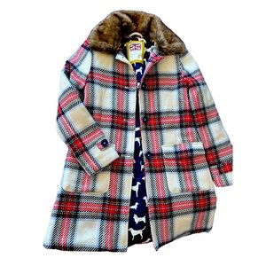 Red Wool Tartan Coat w/puppy print quilted lining